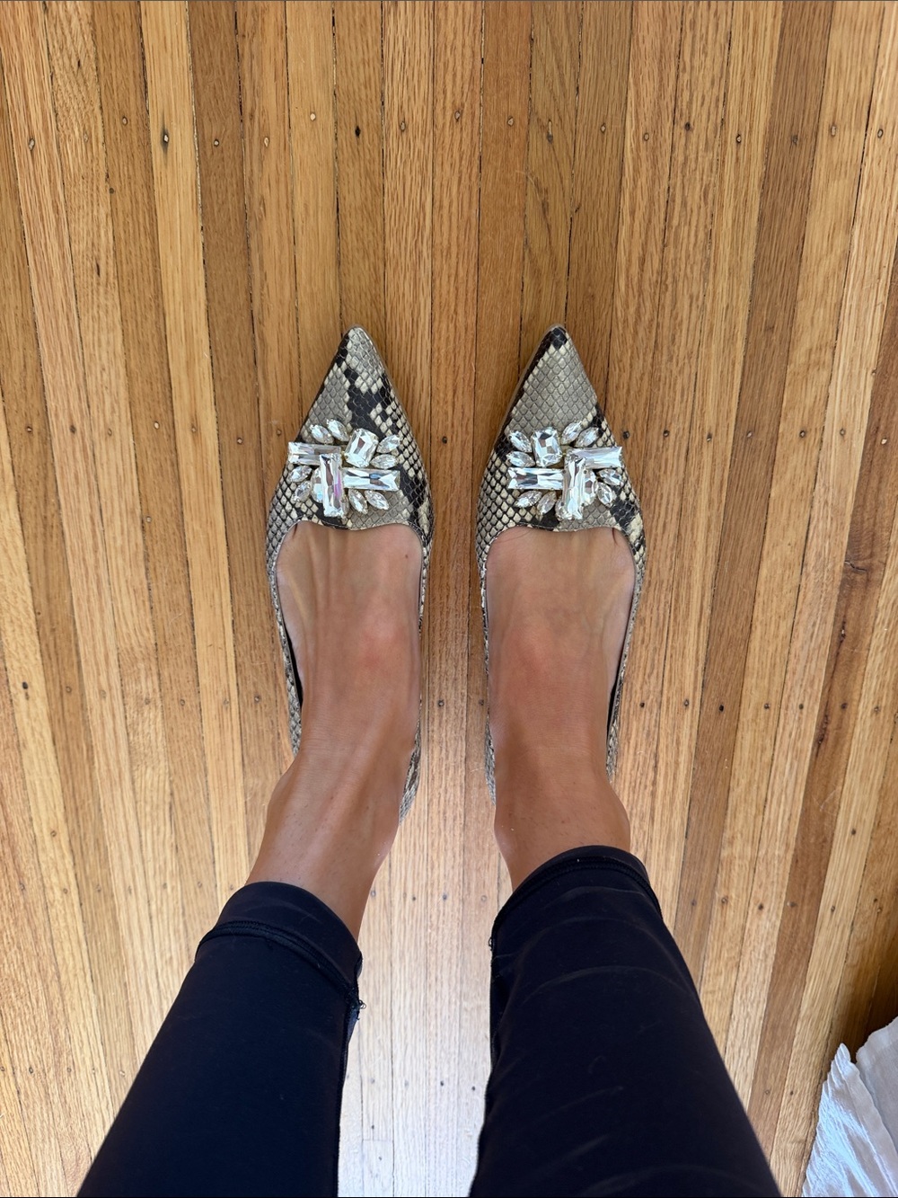 Snakeskin and jewel flats
